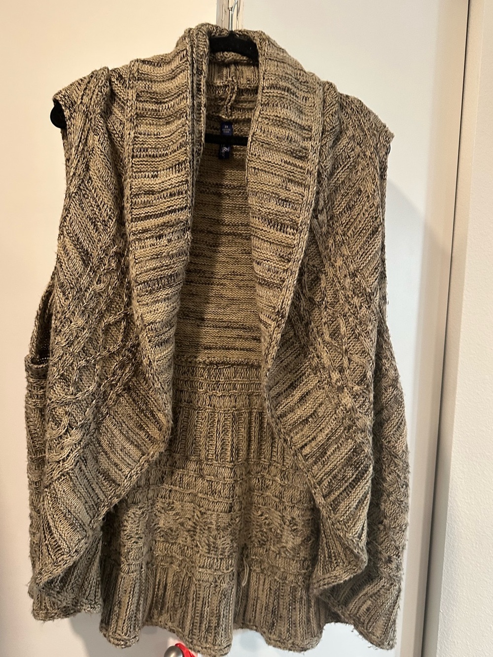 Cozy 3x Indigo Open-Front Knit Cardigan Vest - Brawn Beige Tan